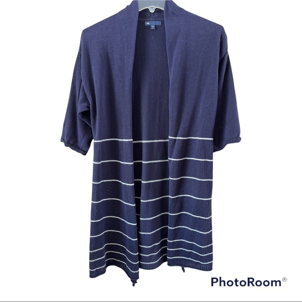 Gap Womens Long Open Cardigan. size M Blue on top, blue and white bottom